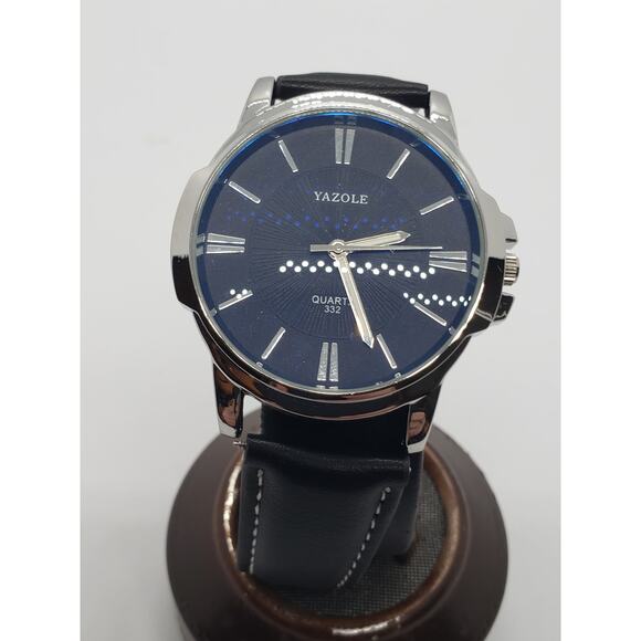 Yazole Men's watch. Large blue face. Black band.